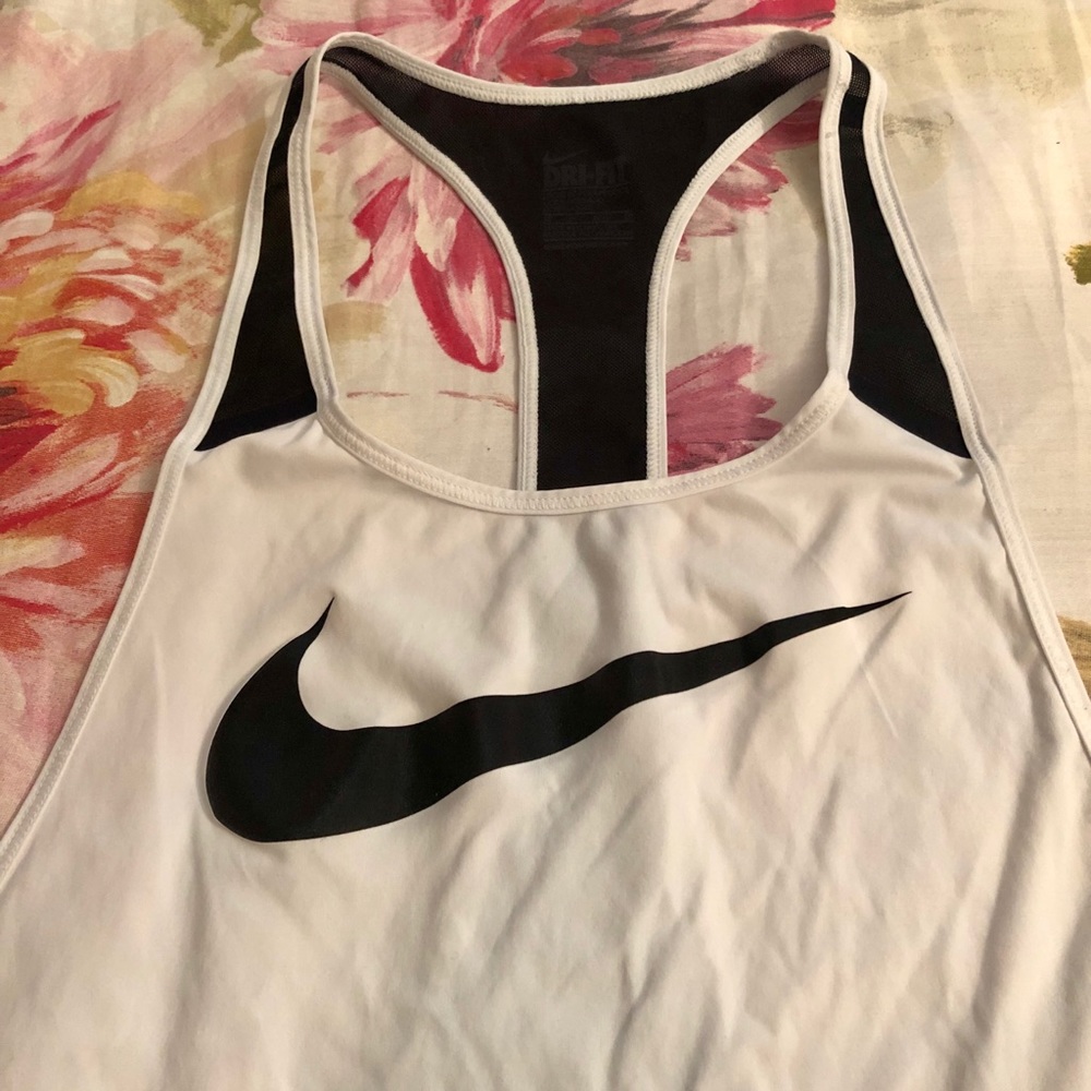 White Loose Nike Muscle Razor Back Dri Fit Tank